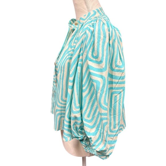 NWT Sundress Turquoise Blue Balloon Sleeve Seychhelles Cropped Top Fits XS - L - Picture 2 of 10